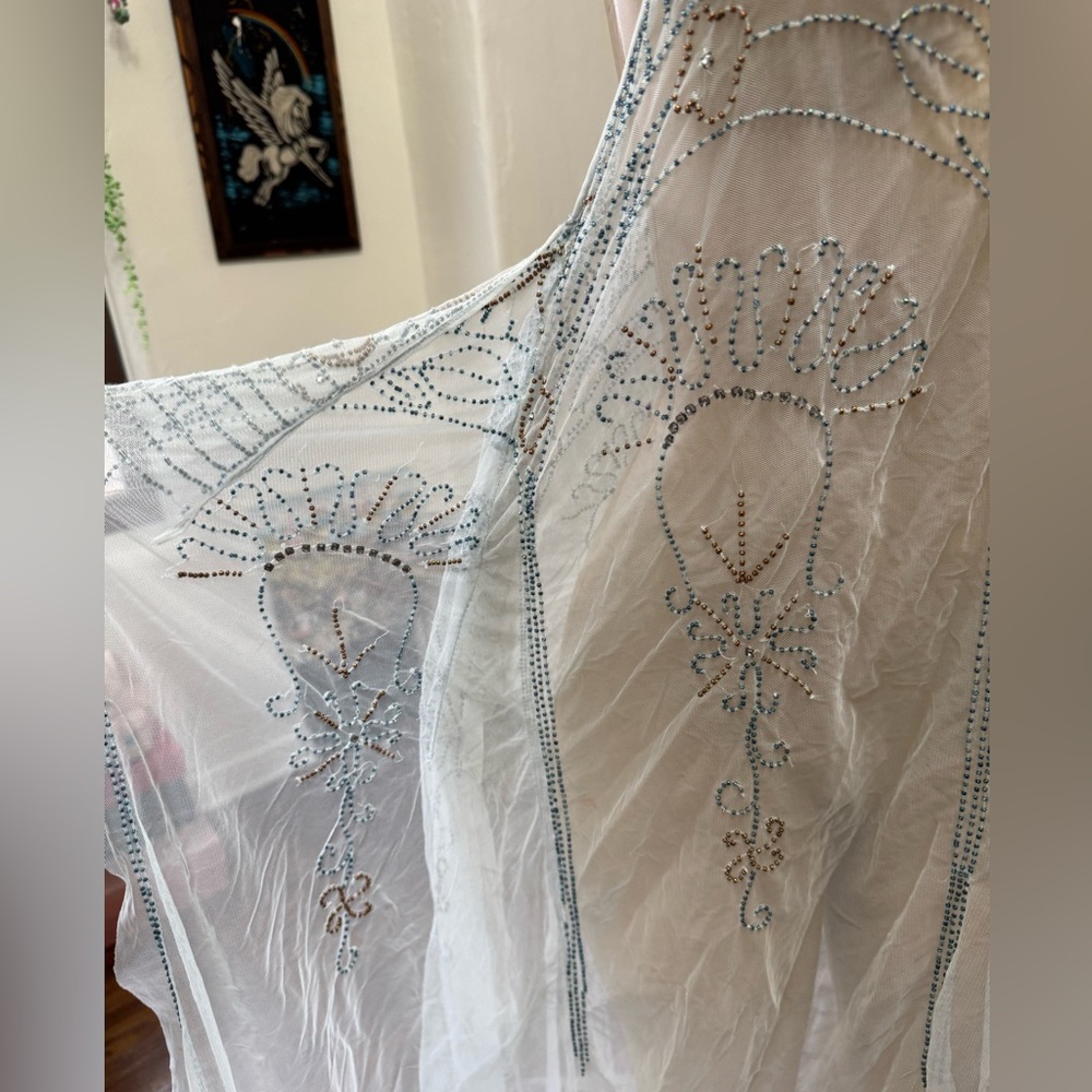Free People Baby Blue Sheer Lace Dress w/ Intricate Beading size S - Picture 14 of 15